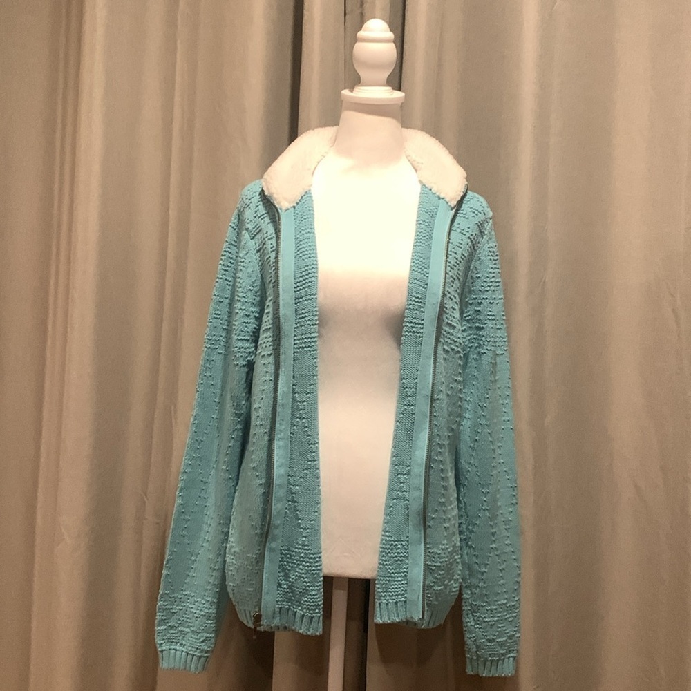 Croft & Barrow Full Zip Turquoise Jacket with Sherpa Collar Size Large - Picture 8 of 15